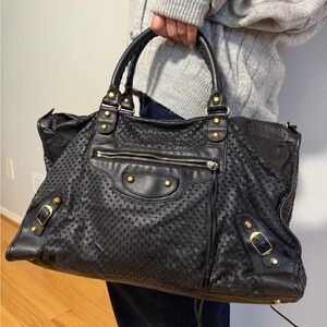 Balenciaga Black Satchel with Gold Accents